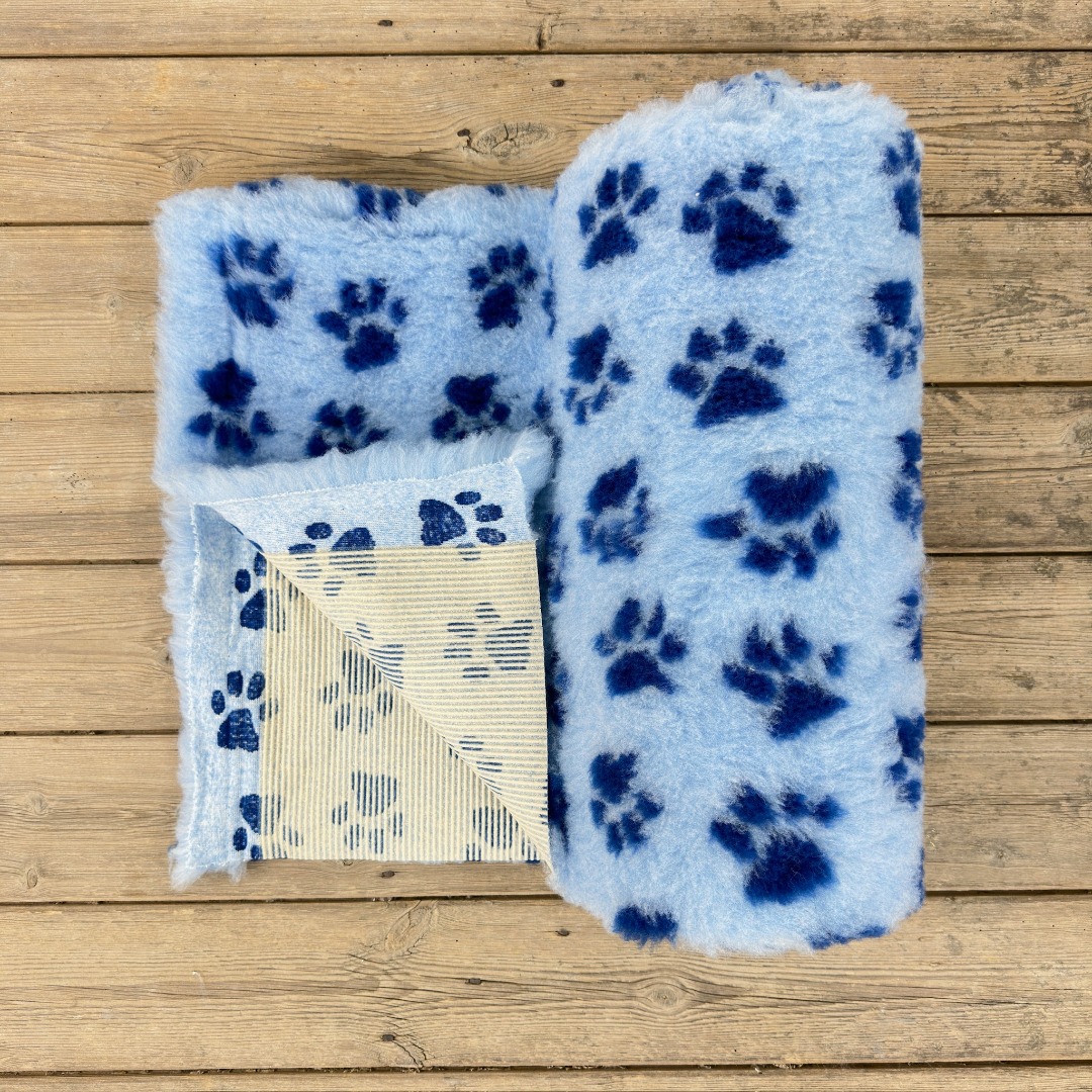 Blue With Dark Blue Paw Non-Slip Vet Bedding Whelping Fleece Dog Puppy Bed  150cm x 150cm