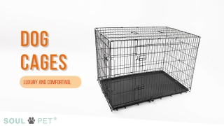 2 Door Black Strong Tough Metal  Dog Pet Crate Cages Folds Flat